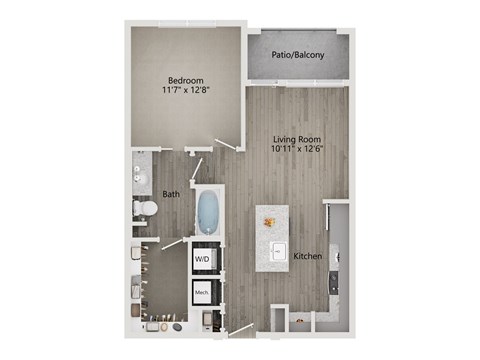 Floor plan for 1 bed, 1 bath, 706 sqft